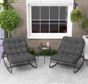 grand patio 3-piece rocking chairs set, outdoor rocking chairs with thicken padded cushions small side table, great for patio deck front porch