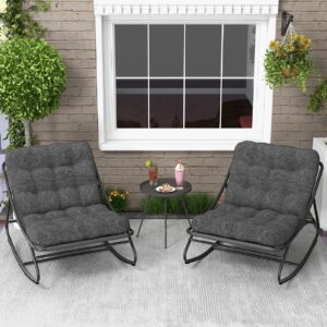 Grand patio 3-Piece Rocking Chairs Set, Outdoor Rocking Chairs with Thicken Padded Cushions Small Side Table, Great for Patio Deck Front Porch