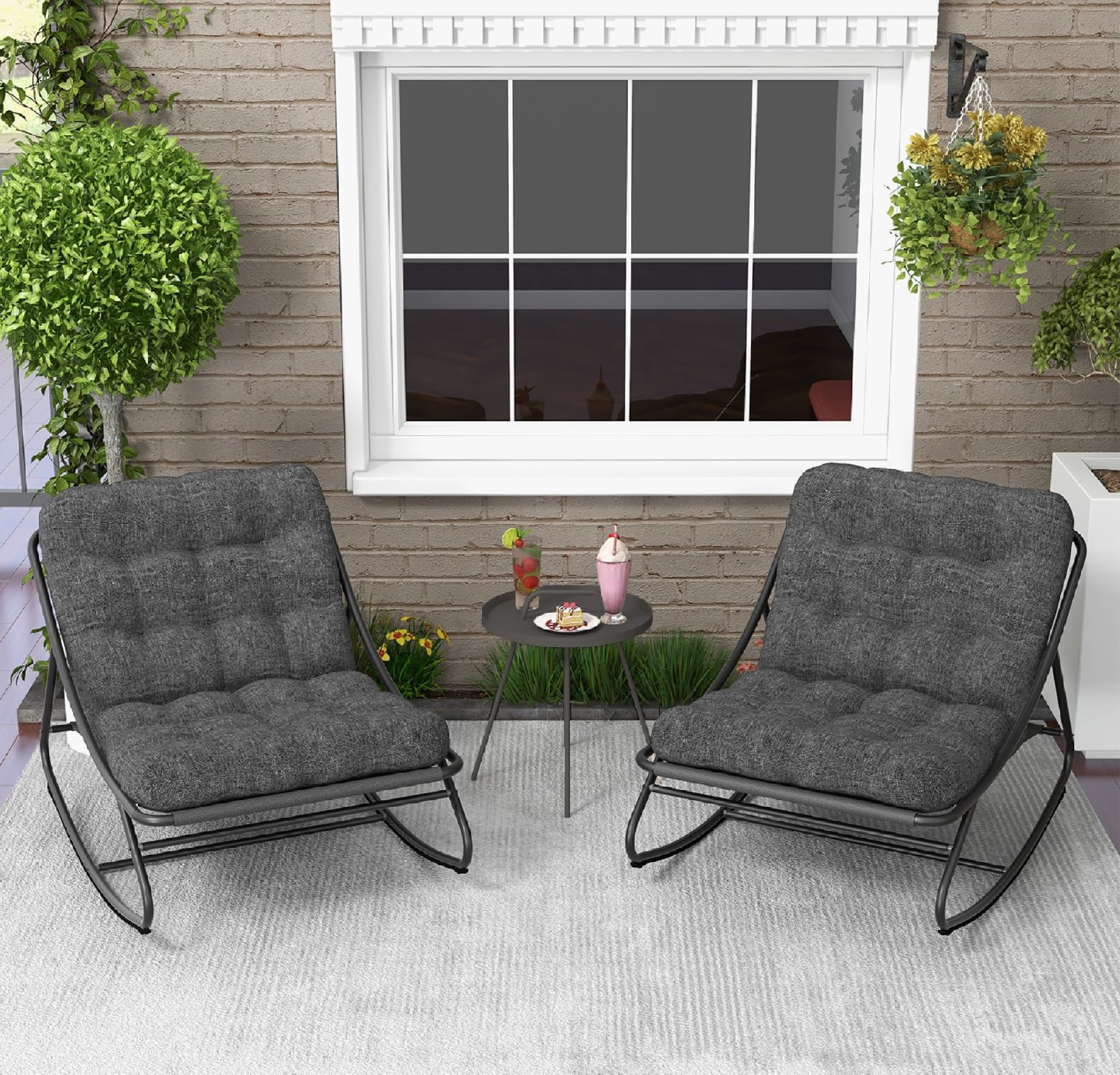 Grand patio 3-Piece Rocking Chairs Set, Outdoor Rocking Chairs with Thicken Padded Cushions Small Side Table, Great for Patio Deck Front Porch