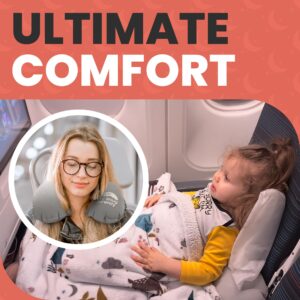 Toddler Airplane Bed - Inflatable Airplane Bed for Kids with Blanket & Neck Pillow Included - Fits All Seats, with Cup Holder - Comfortable and Durable - Easy to Inflate Deflate and Clean