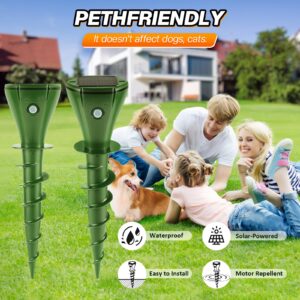 Mole Repellent for Lawns, Sonic Mole Repellent Solar Powered, Gopher Repellent Mole Trap, Screw Snake Groundhog Vole Trap Outdoor with 3 Vibration Modes Anti-Adapt, Quiet, 4pcs