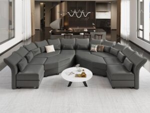 llappuil reversible sectional sofa modern modular sectional couch with chaise l shaped corner sectional 8 seater with storage seats,memory foam,modular sofa for small space,living room,dark grey