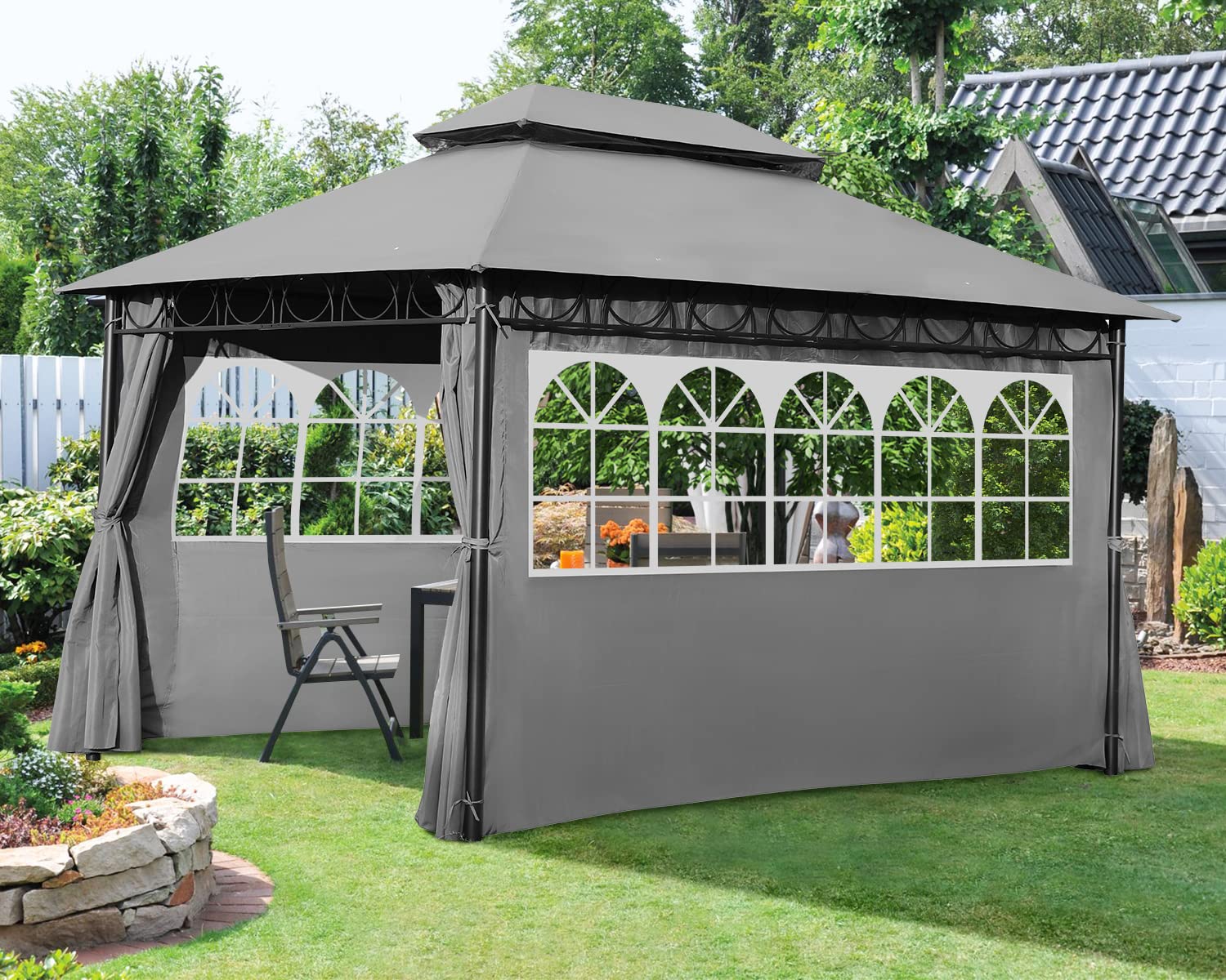 Gazebo for Patio Outdoor Gazebo Canopy UV Protection Canopy Tent for Party Patio BBQ for Patio/Outdoor/Wedding Parties and Events (10'x13', Grey)