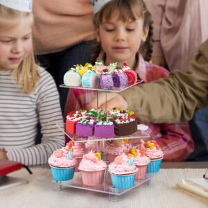 Cupcake Stand - 3 Tier Cupcake Tower with Rechargeable Light- Acrylic Cupcake Holder for 24 Cupcakes-7 Color Cupcake Display Stand- Clear Dessert Display Stand for Weddings, Birthdays, and Special Occasions