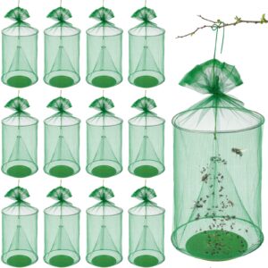 qualirey 12 pcs ranch fly trap outdoors stable fly trap reusable horse fly traps outdoor hanging pest fly trap fly catcher cage with pots flay for farm orchard restaurants