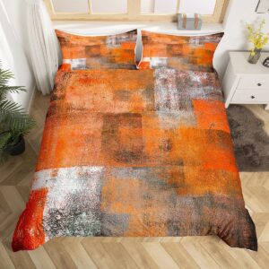 erosebridal orange grey duvet cover queen size,watercolor ombre bedding set for women men,oil painting comforter cover,vintage minimalism bed sets with 2 pillowcases home room decor