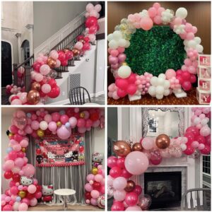 128 Pcs Pink Balloon Arch Kit, Rose Gold Hot Pink Balloons Garland Kit, Confetti Metallic Chrome Balloons Different Sizes Bridal Shower Wedding Princess Girls Birthday Party Gender Reveal Decorations