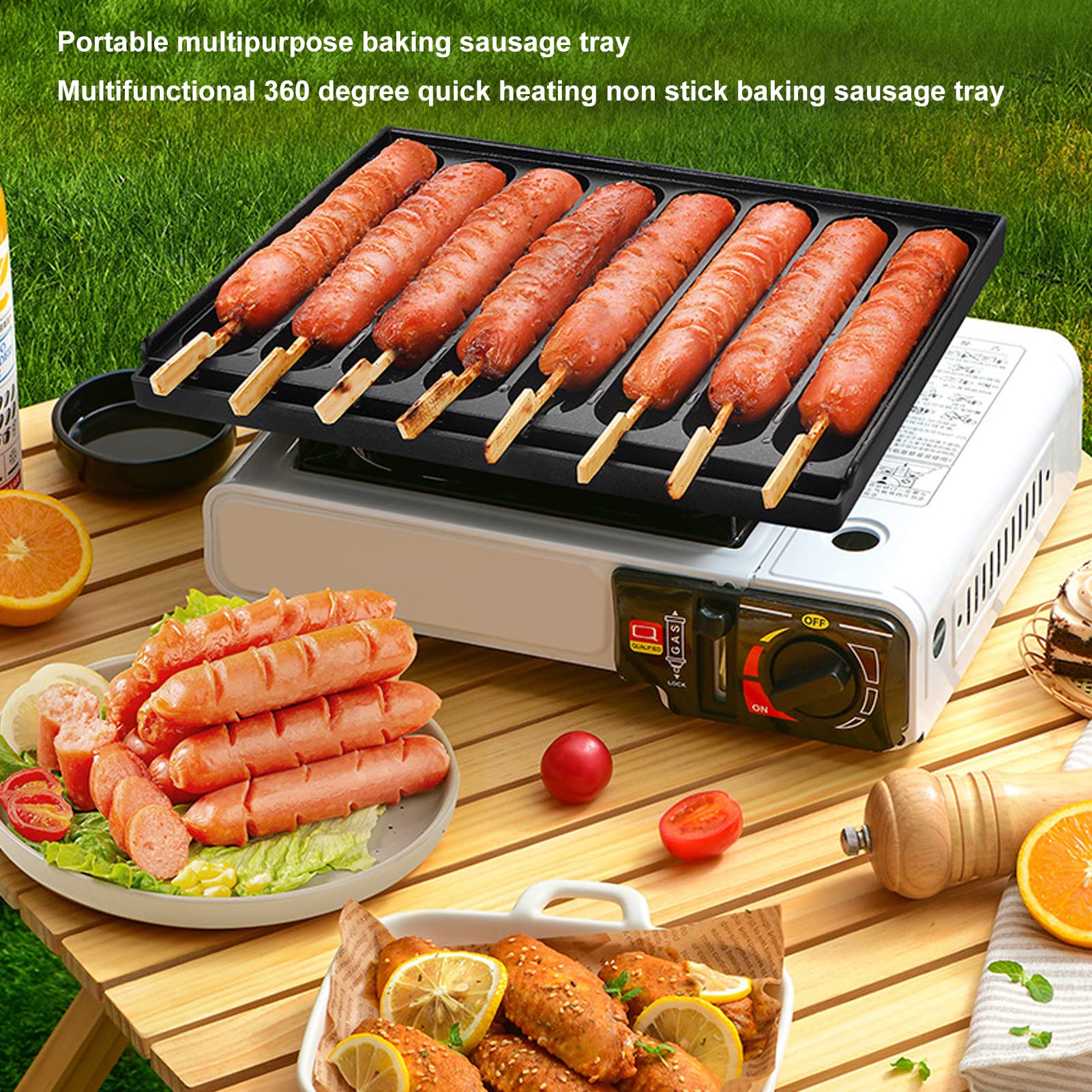 Cast Iron Sausage Pan, Thickened Aluminum Pre Seasoned Hot Dog Tray for Oven Stove Top