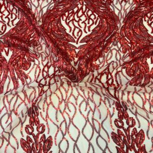 Fashion Fabrics LLC Red Lioness Stretch Sequins Couture Prom Dress Lace Fabric - Sold by The Yard