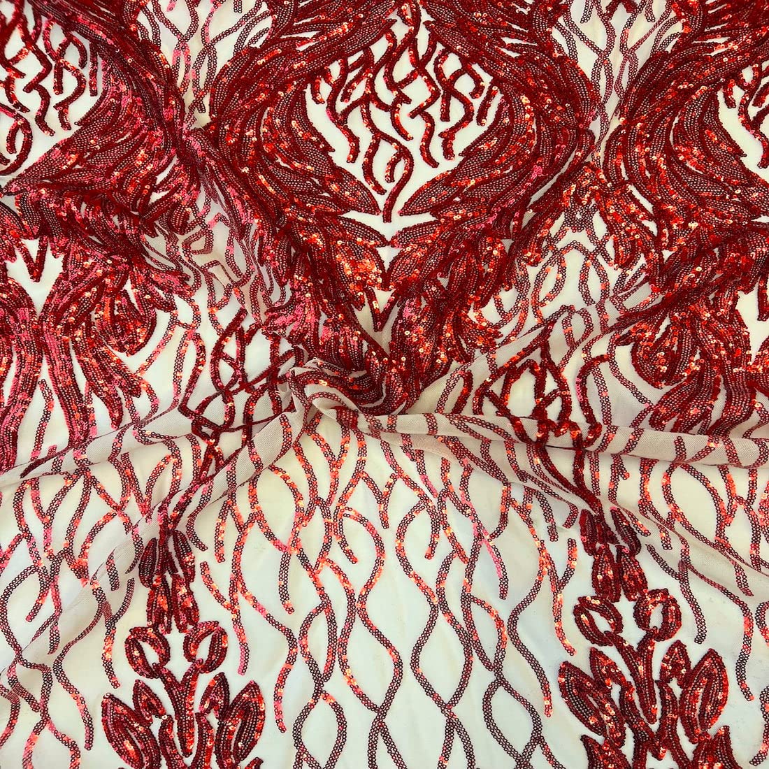 Fashion Fabrics LLC Red Lioness Stretch Sequins Couture Prom Dress Lace Fabric - Sold by The Yard