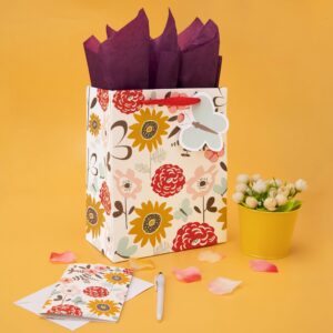 2 pack 10.6” Medium Gift Bag Set with Greeting Card and Tissue Paper (Flowers and Butterfly gift tag) for Birthdays, Bridal Showers, Children's Day, Weddings, Easter, Mother's Day- 10.6” x 8.3” x 4.3”,2 Pcs