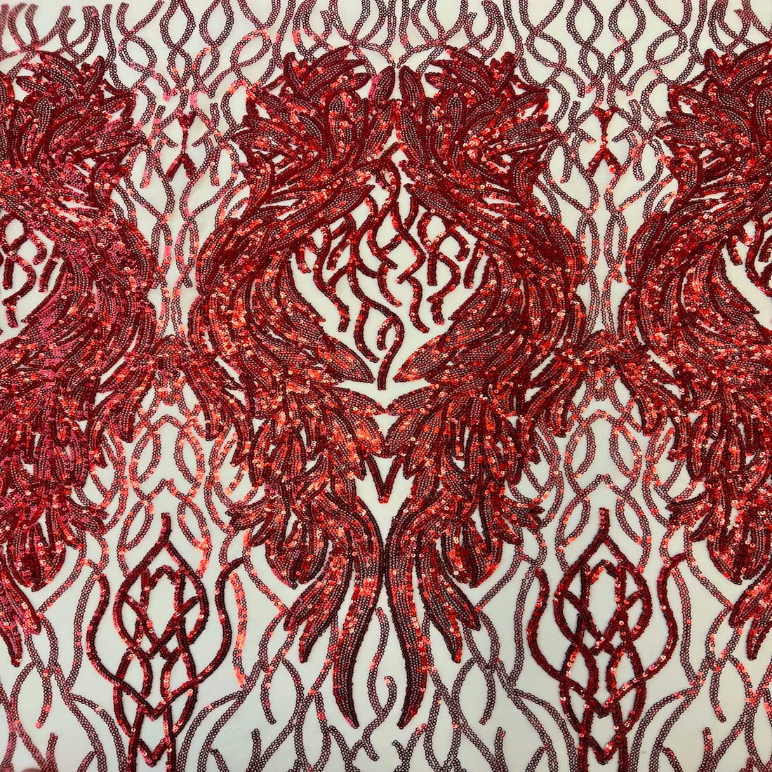 Fashion Fabrics LLC Red Lioness Stretch Sequins Couture Prom Dress Lace Fabric - Sold by The Yard