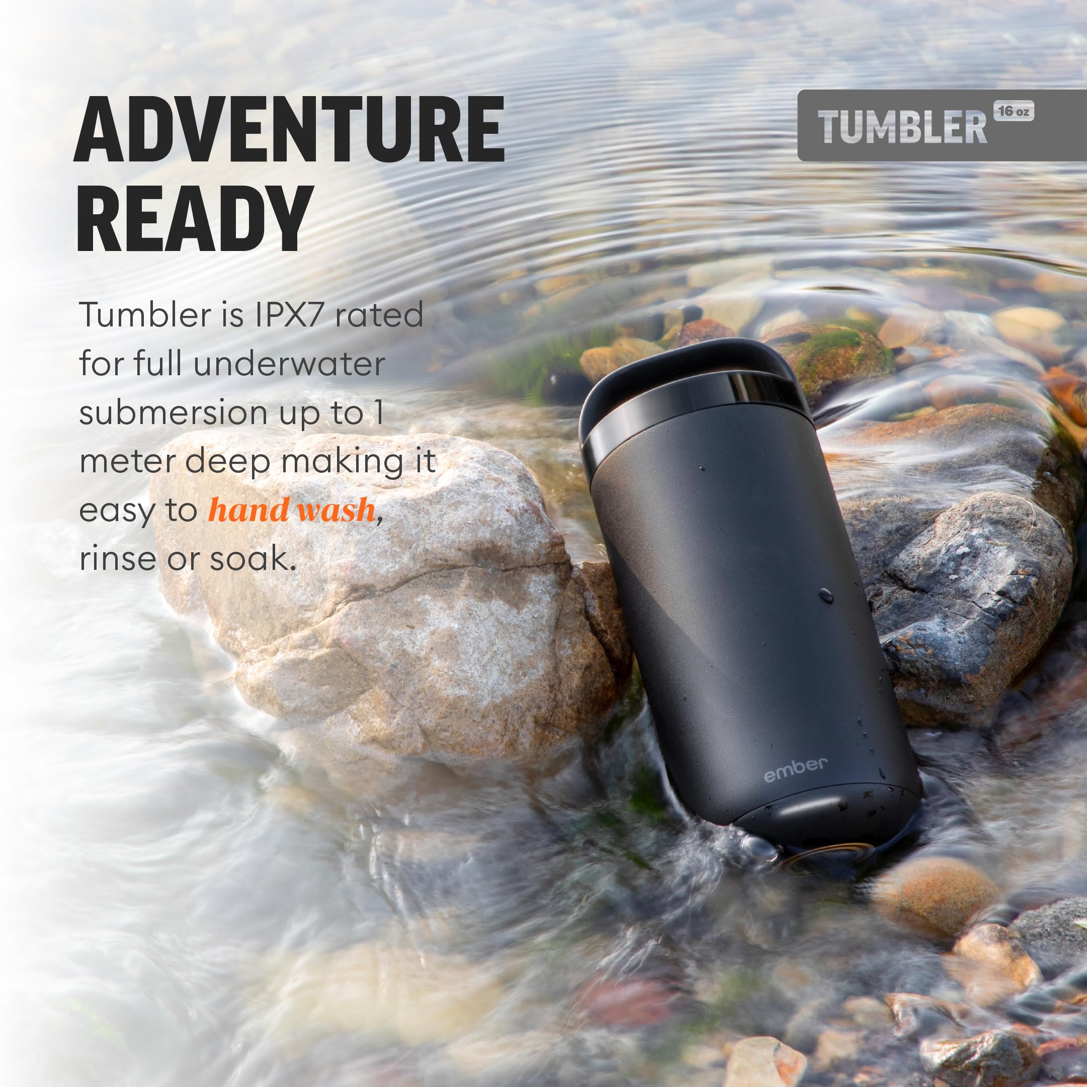 Ember Tumbler, Temperature Control Travel Mug, Stainless Steel, App-Controlled Heated Coffee Mug with 3-Hour Battery Life, Slate Black, 16 Oz