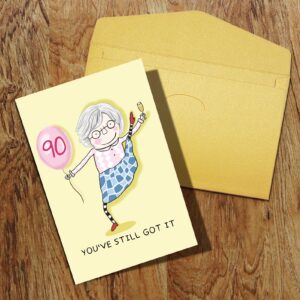 Qiliji Funny 90th Birthday Card for Women, 90 Years Old Birthday Card for Her, Happy Ninetieth Birthday Greeting Card, 90 Still Got It