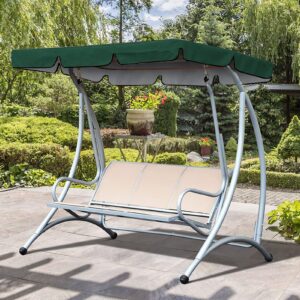 2-Seat Porch Swing Canopy Replacement Waterproof Swing Top Cover Garden Swing Seat Replacement Canopy for Outside, Backyard, Garden(Dark Green)