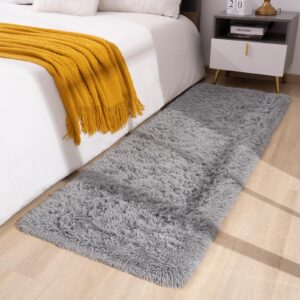 toneed fluffy runner rug for bedroom living room, 2 x 6 feet gray shaggy rug super soft modern indoor area rug fuzzy plush carpet for dorm nursery kids room home decorative