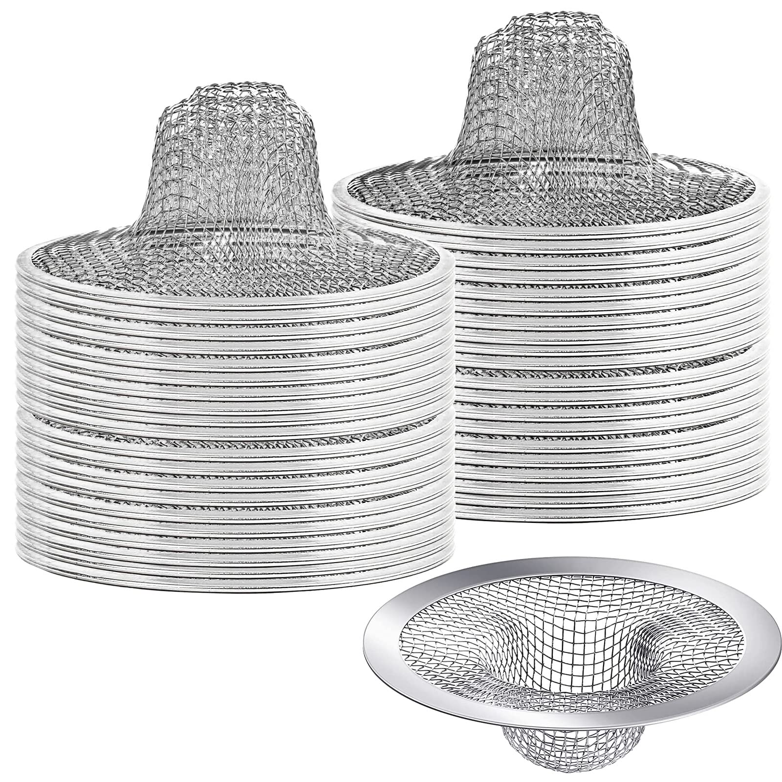 LUNKUIVY 100 PCS Sink Strainer, Stainless Steel Filter Trap 2.76 Inch Metal Sink Strainer Utility Sinks for Kitchen, Bathrooms, Shower Drains