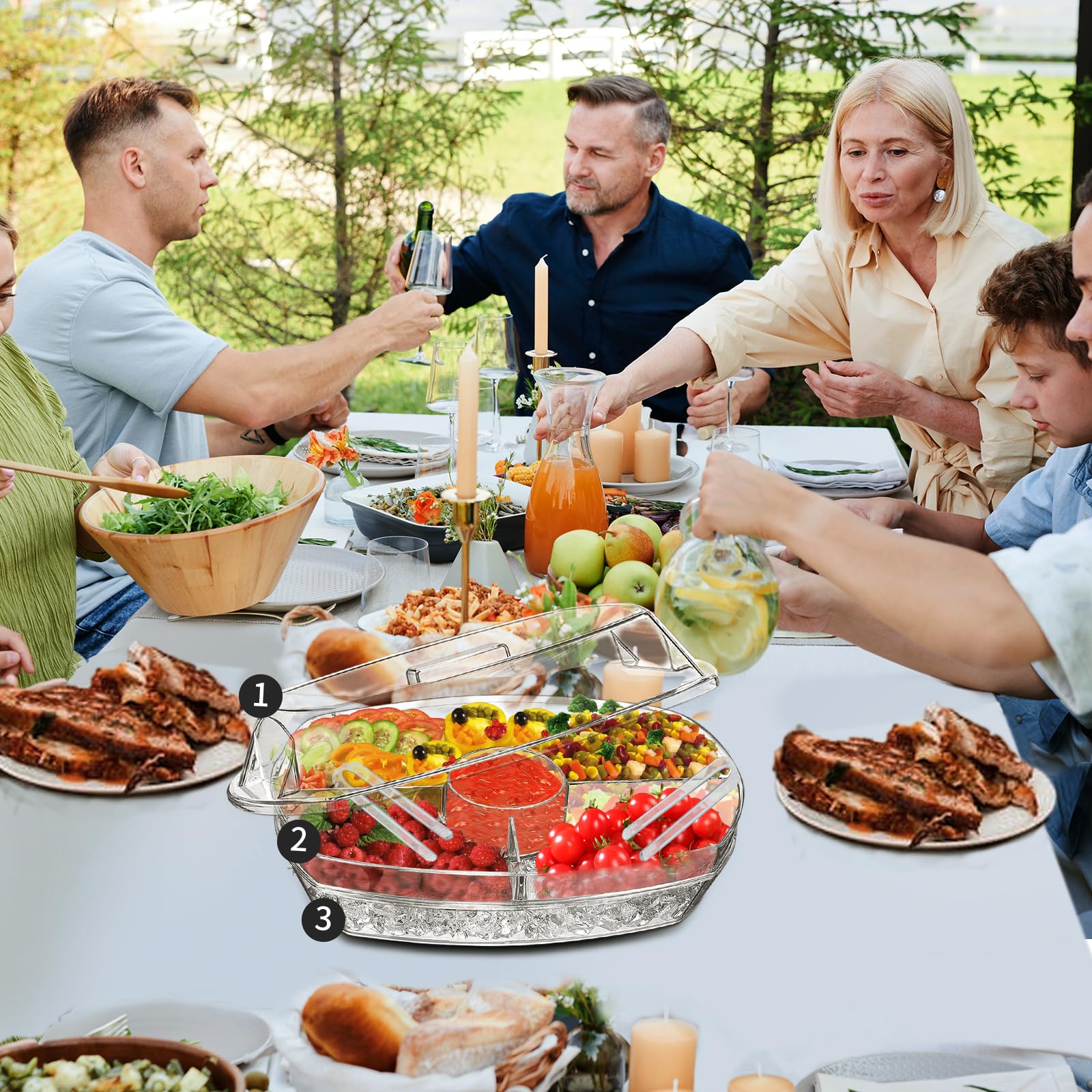 Serving Tray on Ice,Chilled Serving Tray,Serving Trays That Keep Food Cold,Kitchen Chilled Food Bowl with Compartment and Lids for Shrimp, Fruits, Vegetables, Salads