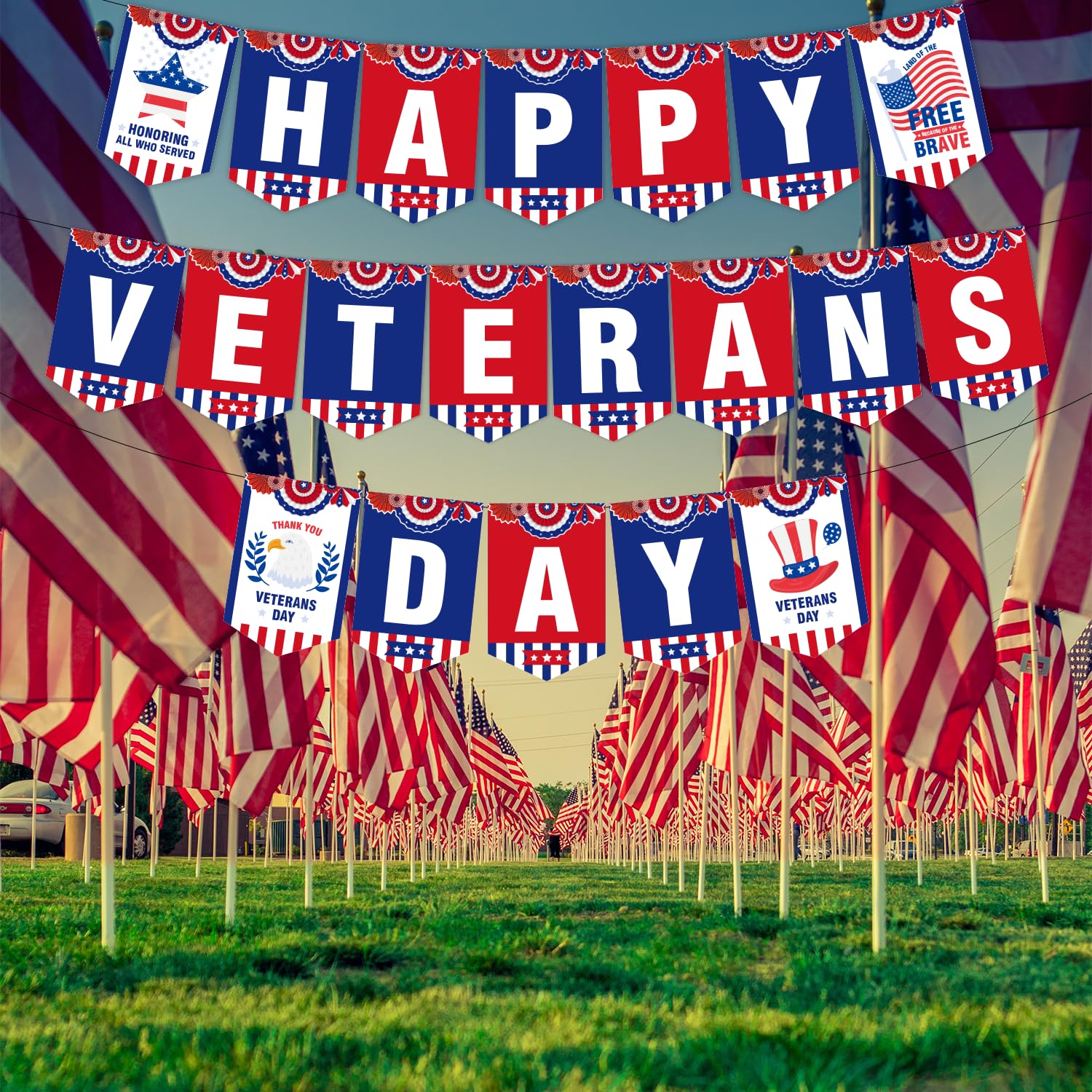 Happy Veterans Day Banner, No-DIY Veterans Day Decorations, Veterans Day Banner for Indoor Outdoor Veterans Day Party, Veterans Day Decor, Patriotic Decorations