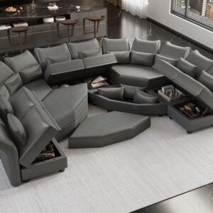 LLappuil Reversible Sectional Sofa Modern Modular Sectional Couch with Chaise L Shaped Corner Sectional 8 Seater with Storage Seats,Memory Foam,Modular Sofa for Small Space,Living Room,Dark Grey