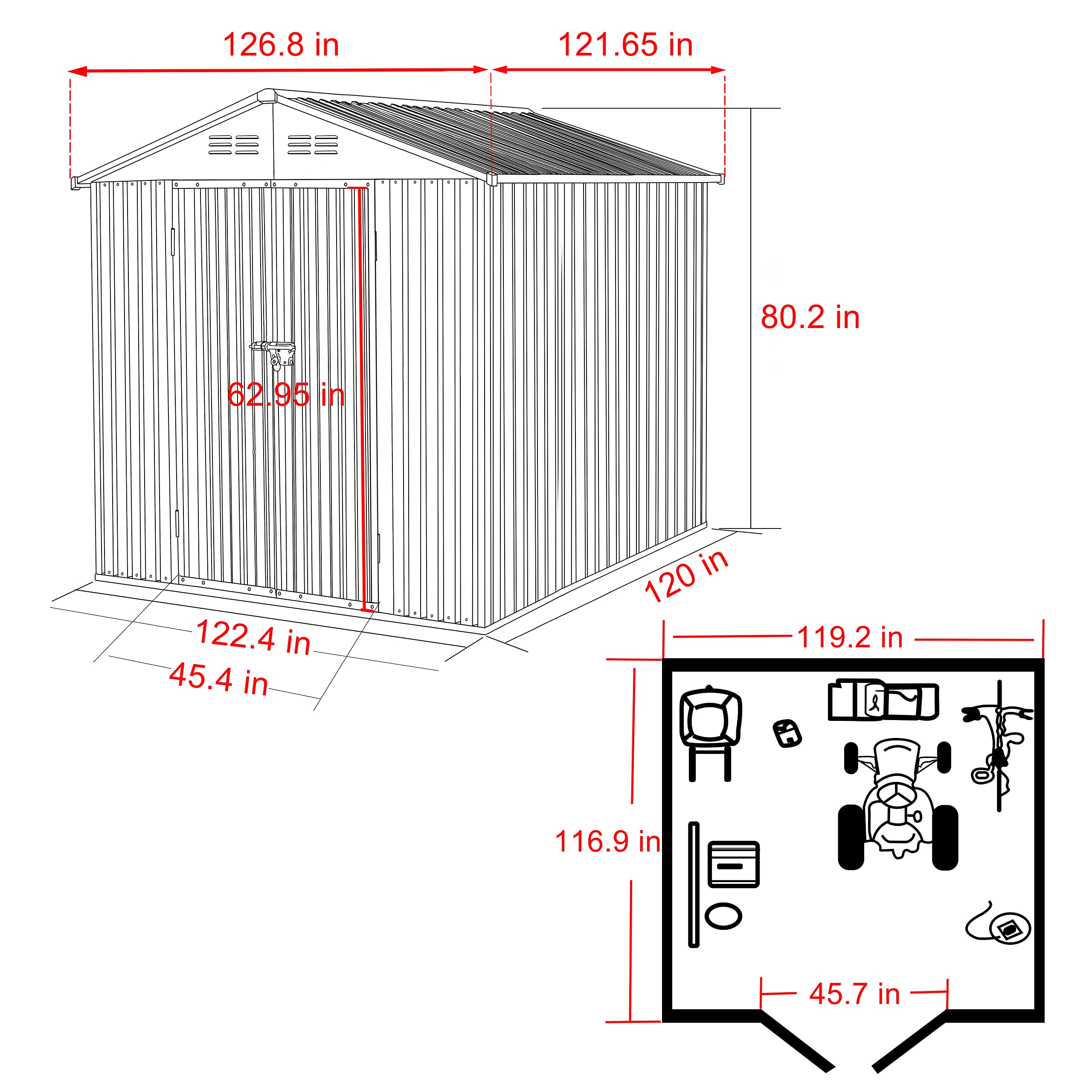 VEIKOU 10' x 10' Outdoor Storage Shed with Thicken Galvanized Steel, Metal Shed with Lockable Doors, Lawn Tool Outdoor Shed for Outside Yard Garden Tools, Grey