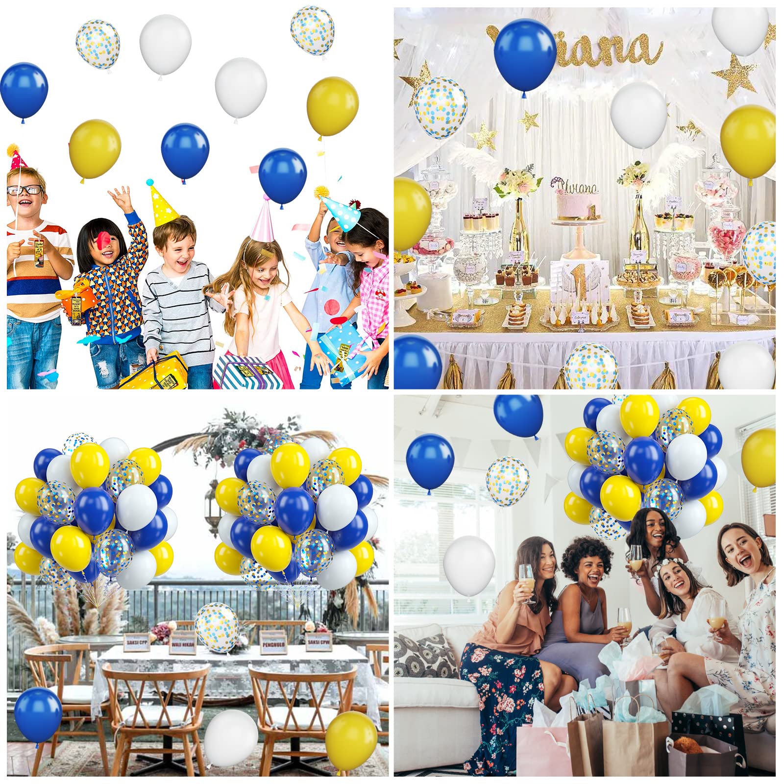 Biapian Yellow Blue Balloons, 60PCS Blue Yellow White Balloons, 12Inch Blue Gold Confetti Balloons Dark Blue Latex Balloon Helium for Birthday Wedding Graduation Baby Shower Socer Party Decoration