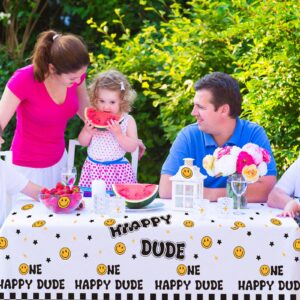 Newwiee 3 Pcs One Happy Dude Birthday Party Tablecloths 51 x 108 Inch One Happy Dude Table Cover Smile Face Plastic Table Cloths One Happy Dude Party Decor 1st Birthday Baby Shower Supplies