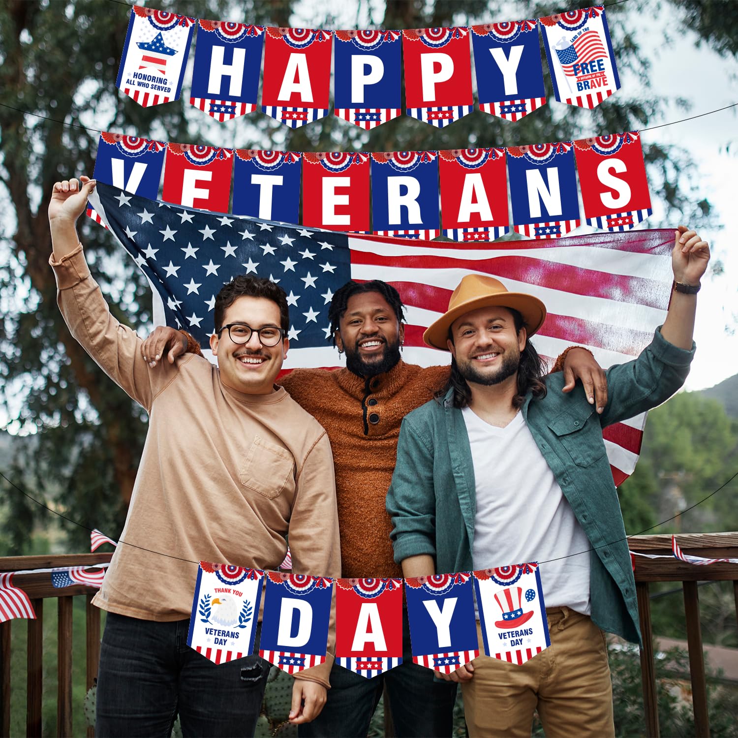 Happy Veterans Day Banner, No-DIY Veterans Day Decorations, Veterans Day Banner for Indoor Outdoor Veterans Day Party, Veterans Day Decor, Patriotic Decorations