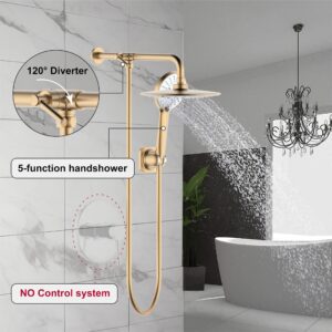 Derengge Brushed Gold Shower combo,9 Inch Shower Head and Handheld Shower with Diverter Shower Arm,SCA-0288-BG