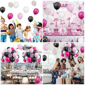 Pink Black Balloons Set, 60PCS Rose Red Black Birthday Balloons, 12 Inch Hot Pink White Latex Balloons Black Dots Pink Confetti Helium Balloons for Girls Mouse Theme Birthday Bridal Party Supplies