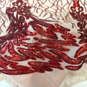 Fashion Fabrics LLC Red Lioness Stretch Sequins Couture Prom Dress Lace Fabric - Sold by The Yard