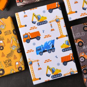 Sikiweiter Construction Wrapping Paper - 12 Sheets Construction Wrapping Paper Birthday with Trucks - 19.7 x 27.6 Inches Per Sheet