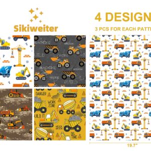 Sikiweiter Construction Wrapping Paper - 12 Sheets Construction Wrapping Paper Birthday with Trucks - 19.7 x 27.6 Inches Per Sheet