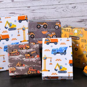 Sikiweiter Construction Wrapping Paper - 12 Sheets Construction Wrapping Paper Birthday with Trucks - 19.7 x 27.6 Inches Per Sheet