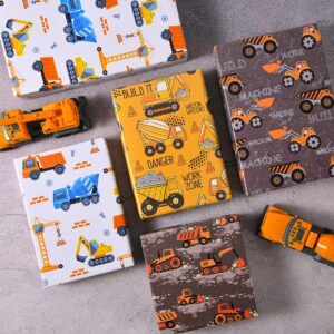 Sikiweiter Construction Wrapping Paper - 12 Sheets Construction Wrapping Paper Birthday with Trucks - 19.7 x 27.6 Inches Per Sheet