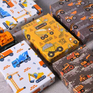 Sikiweiter Construction Wrapping Paper - 12 Sheets Construction Wrapping Paper Birthday with Trucks - 19.7 x 27.6 Inches Per Sheet