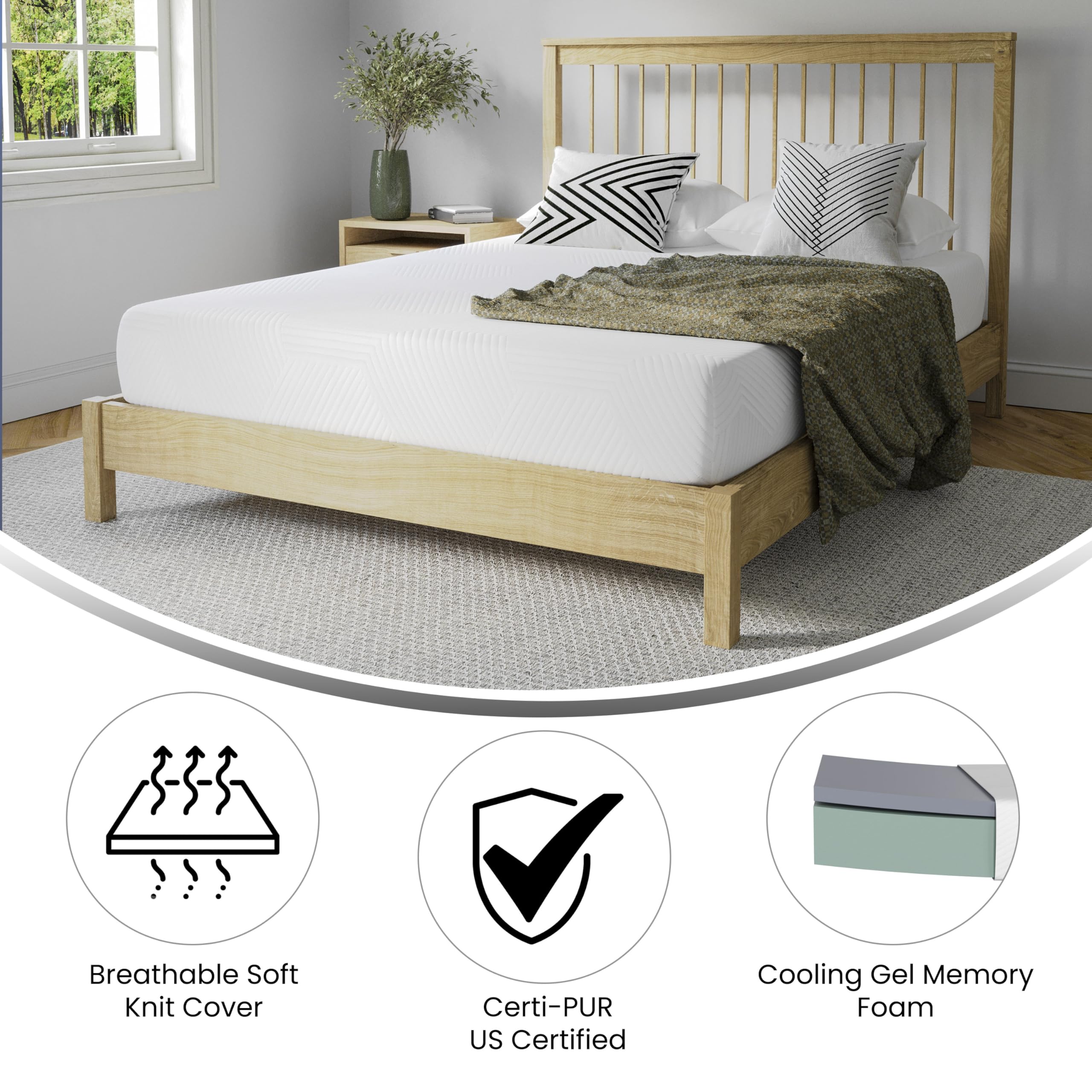 Merrick Lane Iris 8" Twin Mattress - 6" Poly Base - Green Tea Cooling Gel - 2" Charcoal Infused Gel Memory Foam - CertiPUR-US Certified Foam - Mattress in a Box