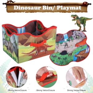 Grrrr-Dino Collapsible Toy Storage Box Chest with Lid and Playmat,Transforming Toy Box Foldable Dinosaur Floor Interactive Playmat for Toddlers Ages 3+