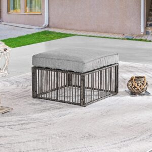 lokatse home patio footstool outdoor ottoman with soft thick cushion for garden yard deck poolside, gray