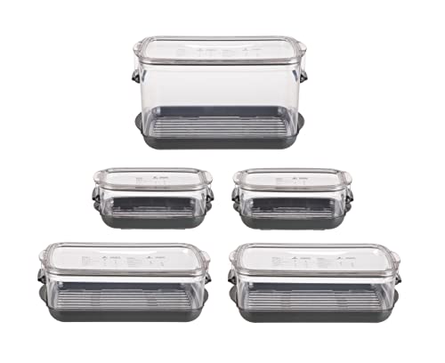 Progressive International Prepworks ProKeeper Food Fresh Produce Storage Container Set, 5- Piece, Clear Containers with Gray Sealed Tight Lids