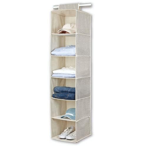 BINO 6-Shelf Sweater Closet Organizer - Beige | Closet Hanging Organizer for Bedroom | Hanging Sweater Storage Organizer | Hanging Shelves | Portable Closets for Hanging Clothes | Room Essentials