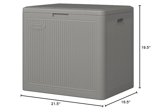 Suncast 22-Gallon Indoor/Outdoor Small Patio Deck Box, Plastic Storage Bin for Lawn, Garden, Garage, & Home Organization, Stoney