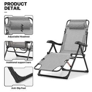 MoNiBloom Outdoor Lounge Chair Set of 2 Reclining Patio Lounger Chair, Folding Portable Chaise with Headrest, Adjustable Reclining Lawn Chair for Patio Beach Yard, 330lbs Capacity