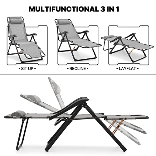 MoNiBloom Outdoor Lounge Chair Set of 2 Reclining Patio Lounger Chair, Folding Portable Chaise with Headrest, Adjustable Reclining Lawn Chair for Patio Beach Yard, 330lbs Capacity