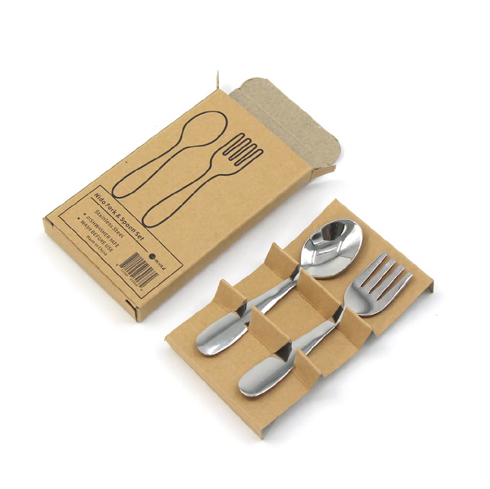 M.Vita Montessori Nido Stainless Steel Flatware for Baby Toddler Fork and Spoon Set