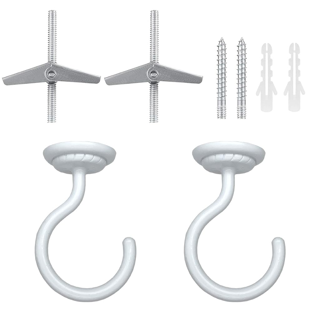 Lizntiate Ceiling Hook Large Swag Heavy Duty Hook with Hardware for Hanging Plants Ceiling Easy Installation Cavity Wall Dry Wall Indoor & Outdoor (2 Sets White)