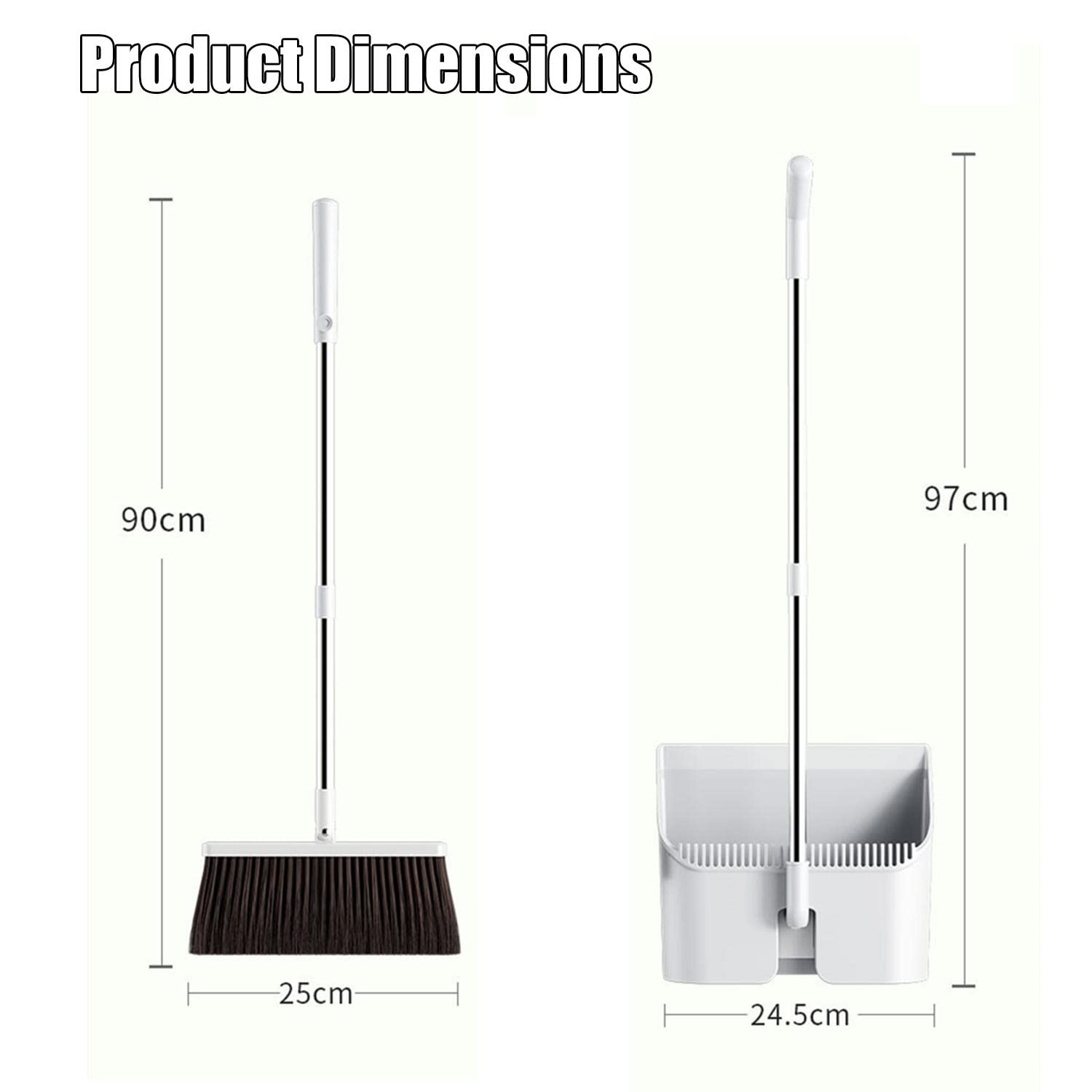 Broom and Dustpan Set, Broom and Dustpan, Broom and Dustpan Set for Home, Kitchen Broom and Dustpan Set, Upright Standing Dustpan and Sweeping Broom Combo, for Office Home Kitchen Lobby Floor Use