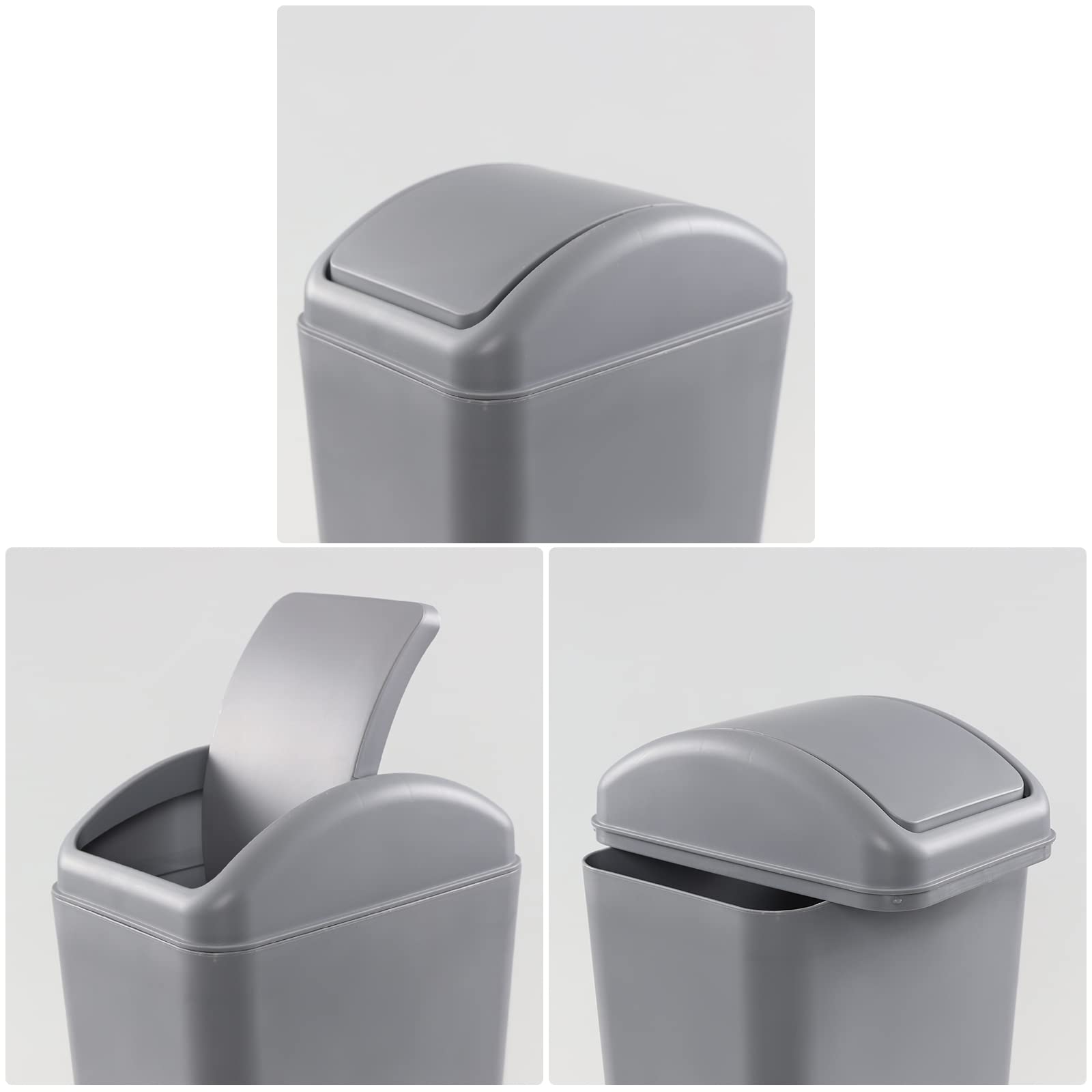 Esdiplot 3.5 Gallon Swing Lid Waste Can, Plastic Swing-Top Trash Can, Gray, 1 Pack