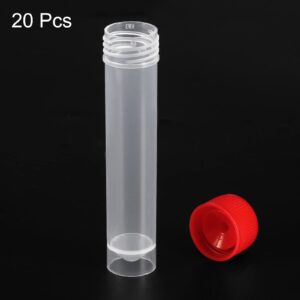 PATIKIL 20mL Plastic Test Tubes, 20 Pack Frozen Test Tube Vial Container Storage Screw Cap for Lab Laboratory Science, Red Clear