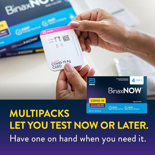 BinaxNOW COVID-19 Antigen Self Test, 1 Pack, 4 Tests Total, COVID Test With 15-Minute Results Without Sending to a Lab, Easy to Use at Home